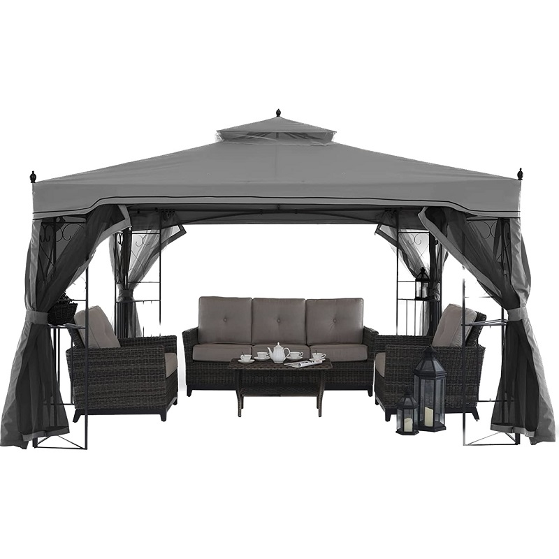 10 \\\\ \'x 10 \\\\\' χάλυβα υπαίθρια αίθριο gazebo garden canopy με αφαιρούμενα κουρτίνες ματιών μπεζ κορυφαία πανί
