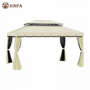 10 \\\\ \'x 13 \\\\\' Patio Gazebo Double Roof Outdoor Gazebo Canopy Shelter με δίχτυ&κουρτίνες, ανοιχτό κίτρινο
