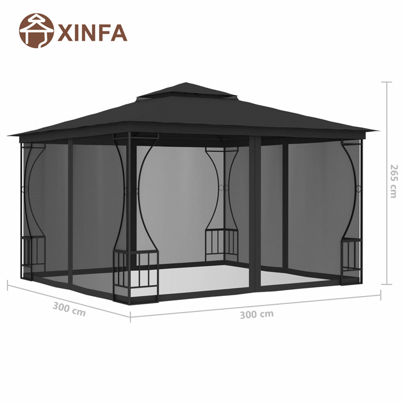 Υπαίθρια κιόσκι Κόλερο Κήπος Αδιάβροχο Gazebos με μαύρο τετράπλευρο κουνουπιέρα δίχτυ, μαύρο
