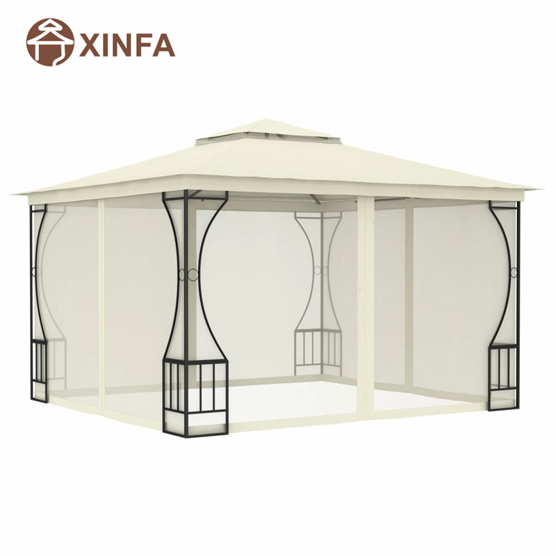 Υπαίθρια κιόσκι Κόλερο Κήπος Αδιάβροχο Gazebos με μαύρο τετράπλευρο κουνουπιέρα δίχτυ, White